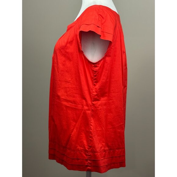 Merona Womens Top Chic Orange Short Sleeve Pleated Blouse Size M 100% Cotton - Picture 4 of 9